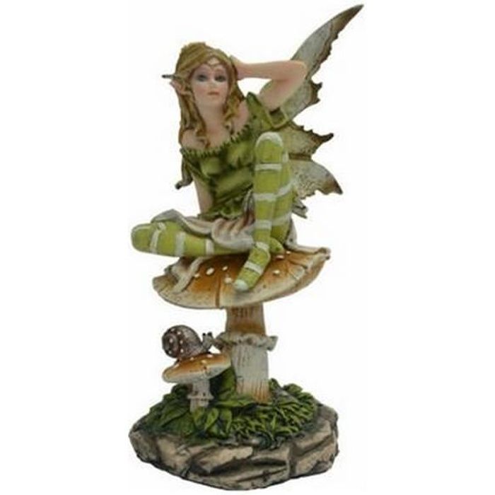Figurine D Elfe Assis Sur Un Champignon Decoration Feerique En Resine Cdiscount Maison