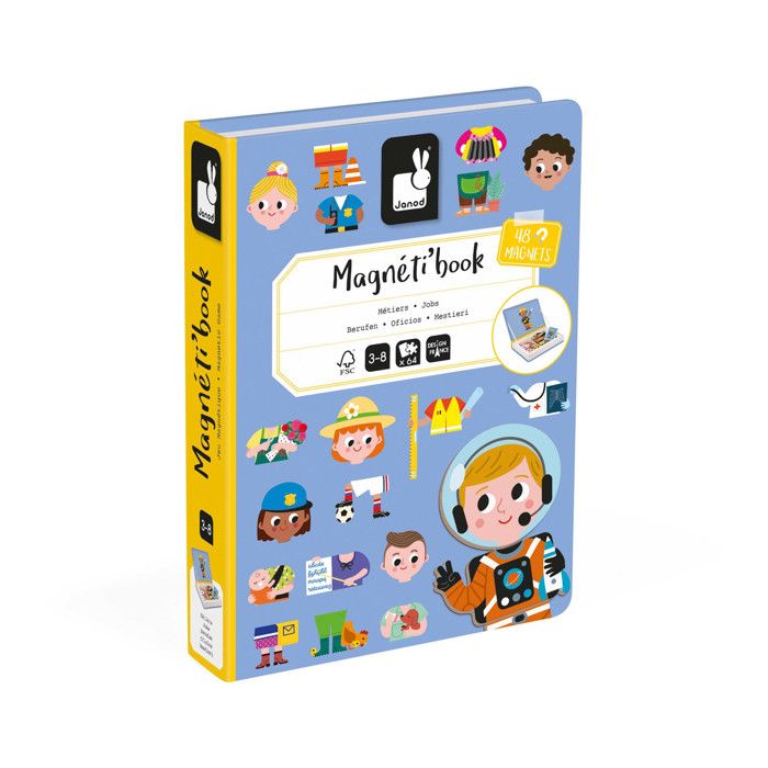 jouet éducatif magnétique janod - magnéti'book métiers - 48 magnets - 16 cartes modèles
