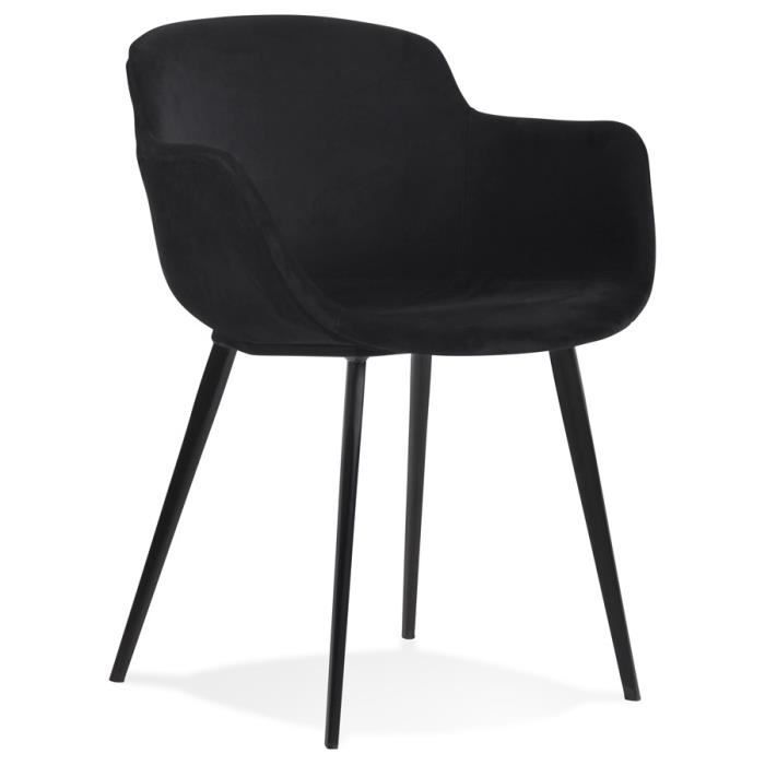 chaise avec accoudoirs lorel en velours noir - dimensions : 59x54x80 cm