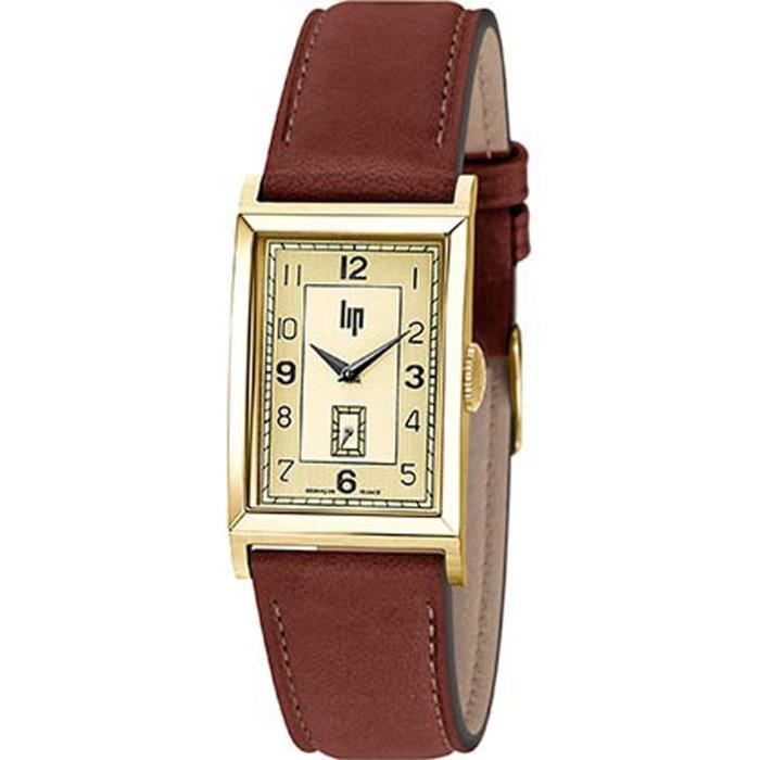 Lip - Montre Churchill T24 - 671277 - Boitier rectangulaire - Cuir marron - Cadran doré