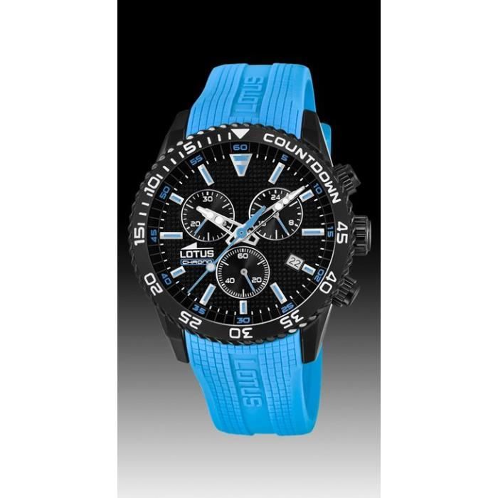 Montre Homme Lotus - 18672/6 - Chronographe - Cadran noir - Boitier PVD  noir 43.50mm - Bracelet silicone bleu - Garantie 2 ans - Eta , -  Achat/vente montre Bleu - Cdiscount
