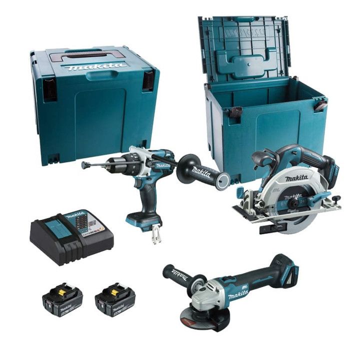 Pack de 3 machines 18V DHP481 + DGA506 + DHS680Z + 2 batteries 5Ah + chargeur en coffret MAKPAC MAKITA DLX3095PTJ