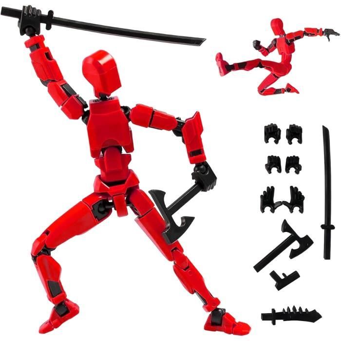 Figurine Robot Imprimée 3D MARSEE - Figurine daction multi-articulée en plastique rouge - Jouet créa