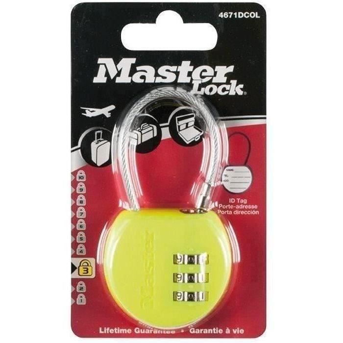 Cadenas à combinaison programmable avec porte-adresse - MASTER LOCK - 42 mm - Corps ABS et câble aci