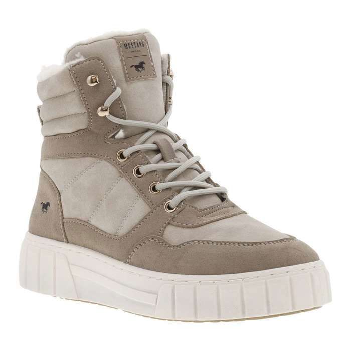 Baskets Mustang Noires à Talon Plat - Lacets Tressés Et Logo Doré, Style Décontracté