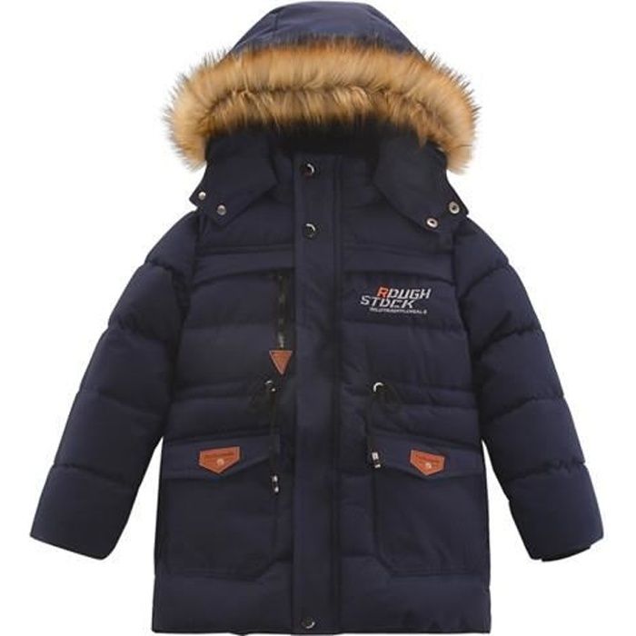 Manteau Enfant Garçon Hiver Doudoune Capuche Veste Blouson Fourrure Fausse  Jacket Parka Rembourré Peluche Chaud Bleu