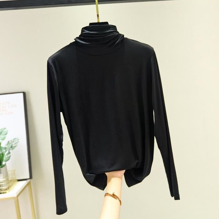 Chemise,Chemisier à manches longues et col roulé pour femme,coton,bas ...