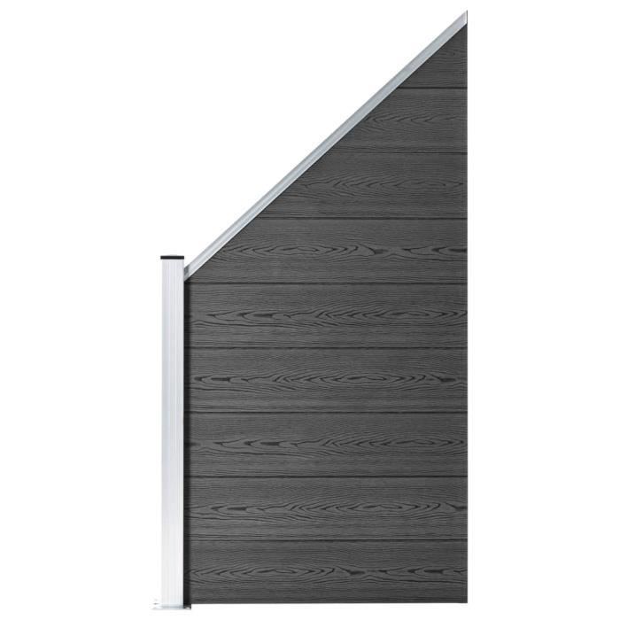 Ensemble de panneau de clôture WPC 619x(105-186) cm Noir - Pwshymi