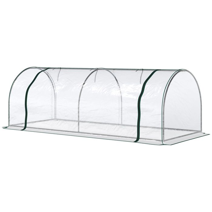 Serre de jardin tunnel 2,5L x 1l x 0,8H m grande porte zippée bâche PVC  transparent métal époxy vert]