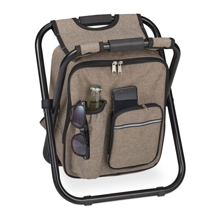 Relaxdays Tabouret de camping avec poche pliant transportable léger 42x35x29 cm siège à porter Polyester beige
