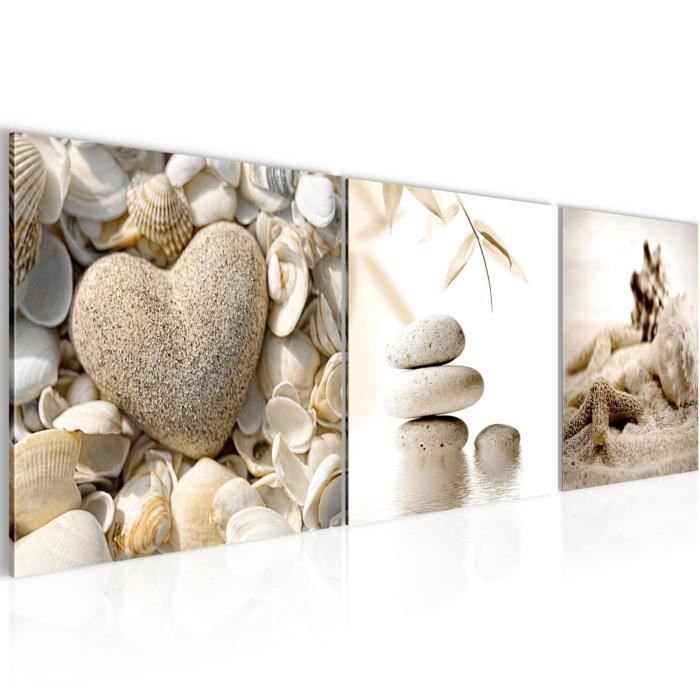 Runa Art Tableau Decoration Murale Coquilles De Feng Shui 1 X 40 Cm 3 Panneaux A Accrocher Technique Impression Sur Toile a Cdiscount Maison