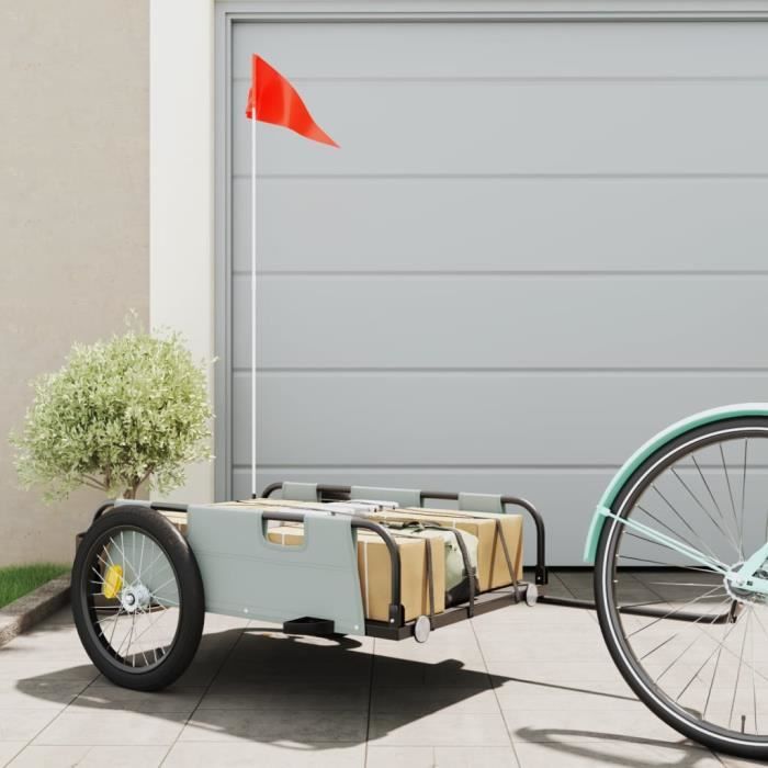 Remorque de vélo cargo gris tissu oxford et fer - SALUTUYA - BD1928