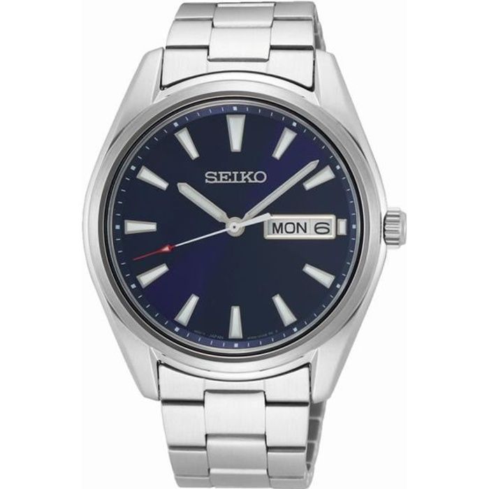 bracelet acier homme - seiko - montre seiko acier cadran bleu jour/date collection classique - couleur de la matière:blanc