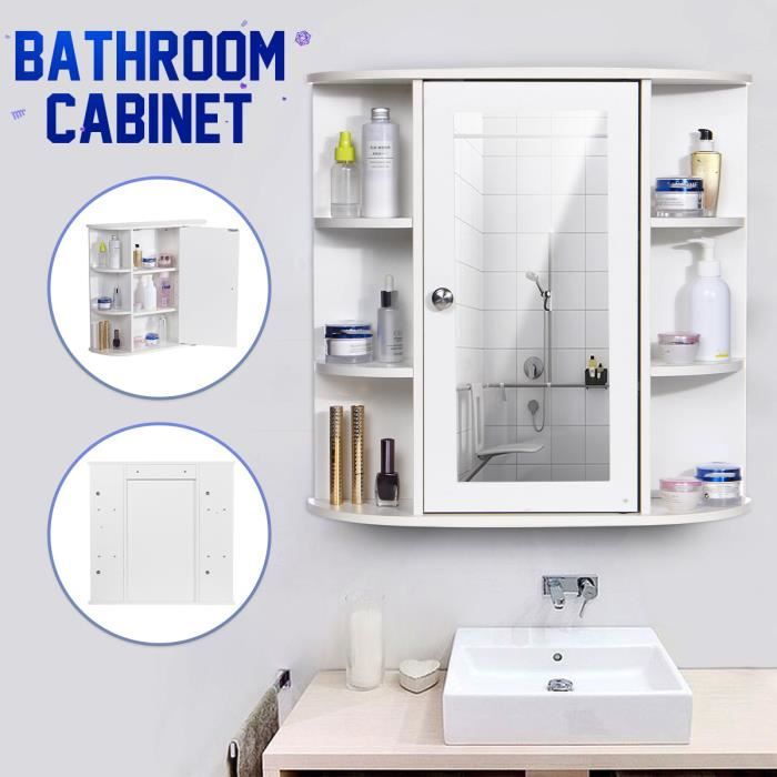 Insma Meuble De Salle De Bain Mural Porte Magnetique Avec Mirroir 9 Compartiments Etageres Cabinet Rangement Armoire De Toilette Cdiscount Maison