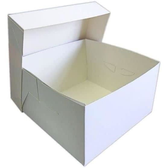 10 Boîtes à Gâteau Carrées 30,5cm Avec Couvercle - Carton Alimentaire Blanc - Pour Pâtisserie