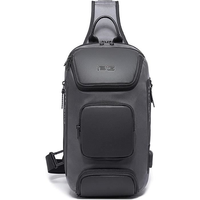 OZUKO Sac Bandoulière Homme Anti-Vol – Sling Bag Étanche Avec Charge USB, Verrouillage Code, Poches Secrètes, Idéal Voyage & Quotidien (Gris)