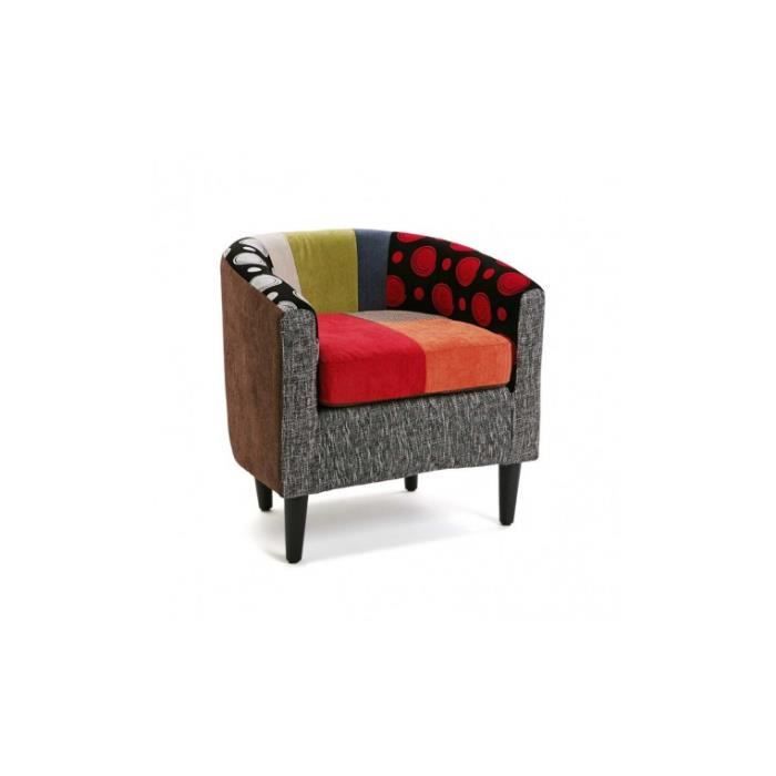 fauteuil pour salon philippe - versa - 62 x 62 x 60 cm - confortable en coton et bois - rouge, gris et bleu