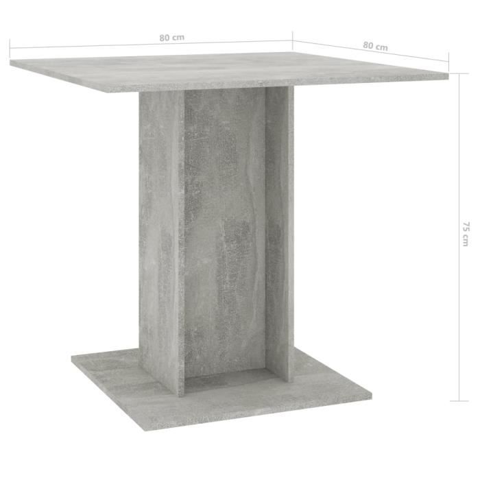 Table de salle à manger - VINGVO - Gris béton - Carré - Contemporain - Design - 80 x 80 x 75 cm