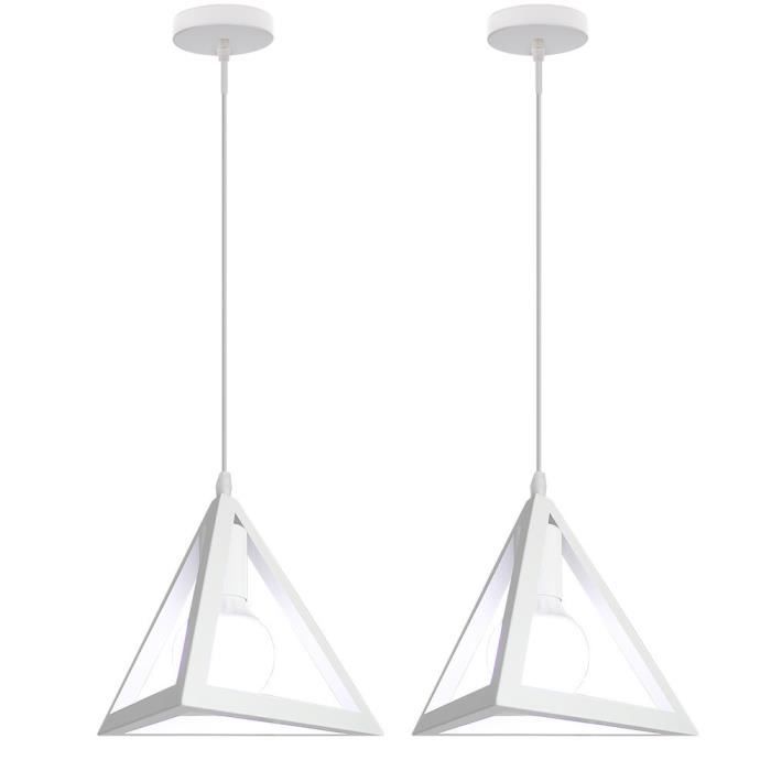 UNI 2 Pack Lustre Suspension Vintage Rétro E27 Cage Triangulaire en Métal Blanc Plafonnier Luminaire Couloir Escalier Salon