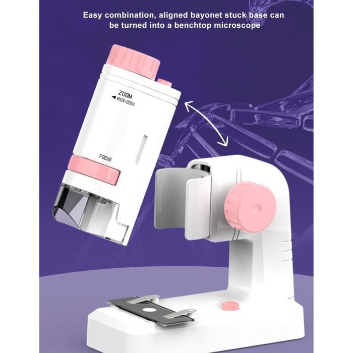 Microscope De Poche AIXING 60-200X Avec LED - Portable, Pour Téléphone - Jouet Scientifique Enfants 7-14 Ans - Bleu