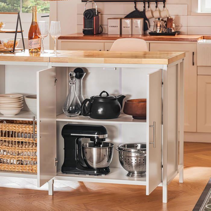 Ilot central de cuisine - avec 3 portes et 6 tiroirs - Plateau extensible - Étagères ouvertes - 2 à 6 personnes - Blanc+Noir à partir de 697,99 € (juin 2026 Ilot central de cuisine - avec 3 portes et 6 tiroirs - Plateau extensible - Étagères ouvertes - 2 à 6 personnes - Blanc+Noir à partir de 697,99 € (juin 2026