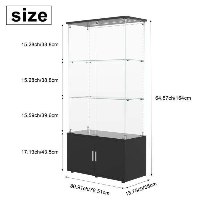 Vitrine en Verre avec LED 8 Couleurs, Armoire de Collection avec 4 Vitrine en Verre avec LED 8 Couleurs, Armoire de Collection avec 4