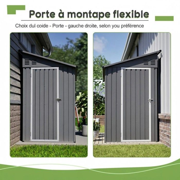 Abri de Jardin en Métal 4'x8', Cabanon Adossé avec Porte Verrouillable ...