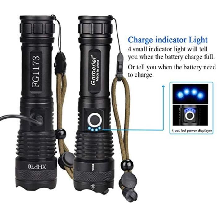 Generic Lampe de poche rechargeable haute luminosité tactique puissante,8  modes, zoomable, étanche à prix pas cher