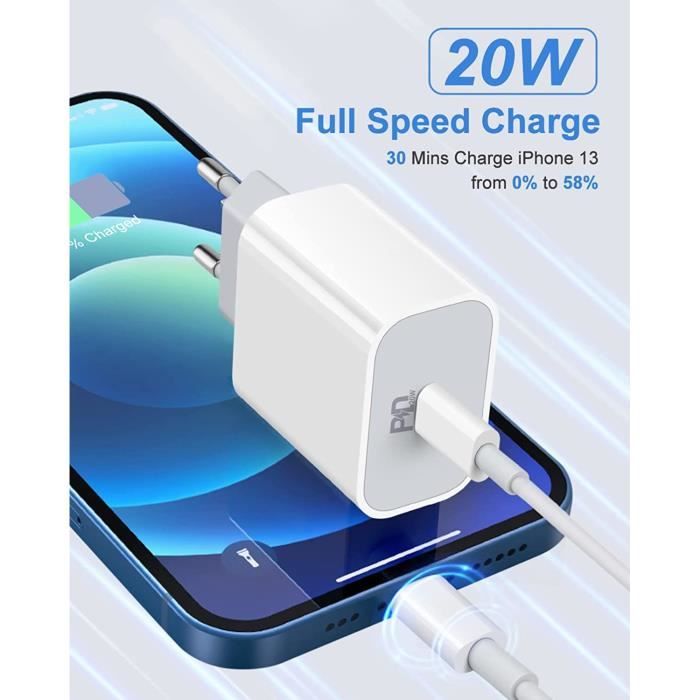 CHARGEUR TELEPHONE Chargeur Rapide iphone Chargeur c apple Chargeur iphone  13 Rapide USB C 20W avec 2m USB C to Lightning Cable - Cdiscount Téléphonie