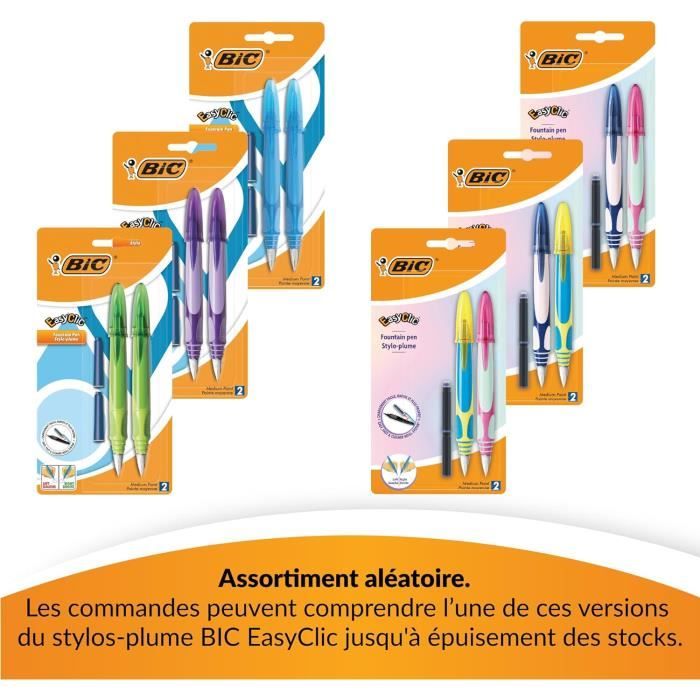 BIC EasyClic Stylos-Plume Rechargeables - Violet, Bleu ou