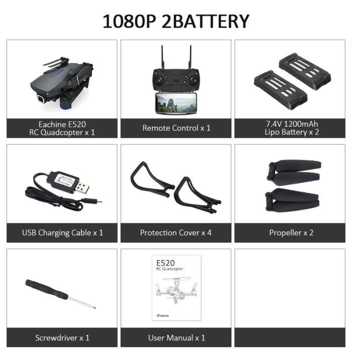 Eachine E520 WIFI FPV RC Drone 1080P HD Camera grand angle 2 Batteries Quadricoptere RTF Noel Cadeau Cdiscount Jeux Jouets