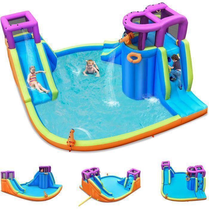 Château Gonflable pour Enfants à Thème de Princesse 4-en-1 avec Toboggan Zone de Saut Panier de Basket et Piscine à Balles sans Souffleur Multicolore Château Gonflable pour Enfants à Thème de Princesse 4-en-1 avec Toboggan Zone de Saut Panier de Basket et Piscine à Balles sans Souffleur Multicolore
