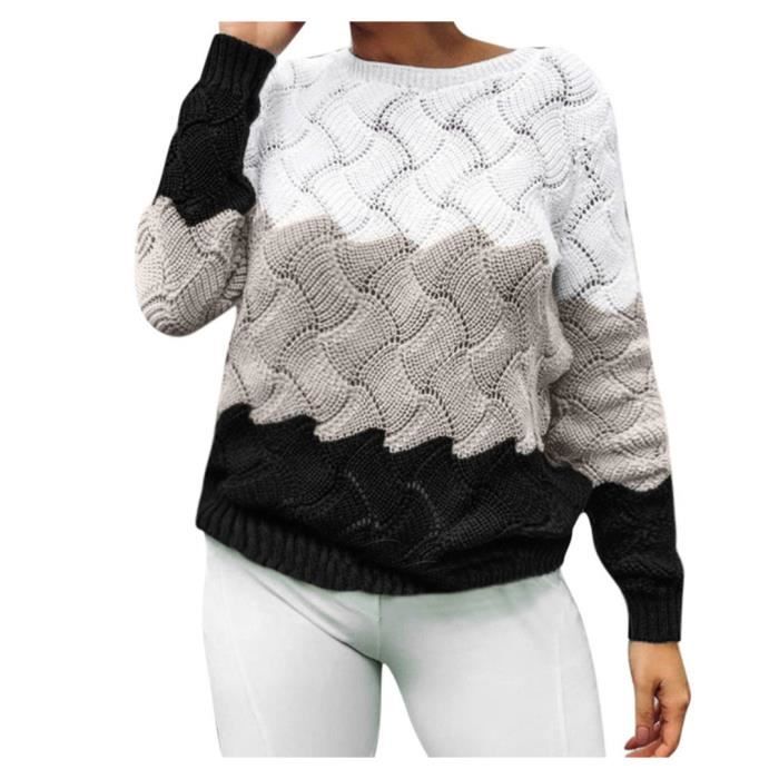Femmes Mode Casual Slim Fit manches longues à rayures O col en tricot Tops  Pull Chandail 2685
