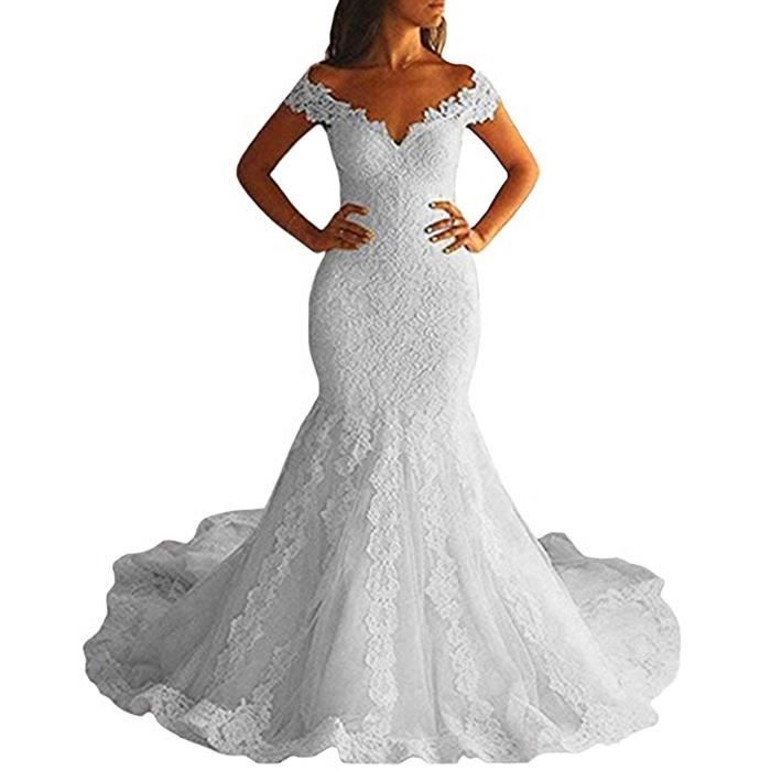 Robe de mariee principale rose XXXL 2020 nouvelle dentelle de la mariee mince une epaule leger tow tail cover bras temperament Bleu Cdiscount Pret a Porter