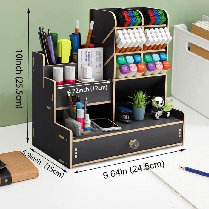 Organiseur De Bureau Avec Tiroir – Range-stylos, Porte-télécommande, Accessoires De Rangement, Design Noir élégant