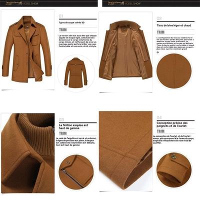 Manteau Homme Laine Mi-Long à Capuche Amovible – Parka Trench Hiver Chaud Épais – KTWOLEN