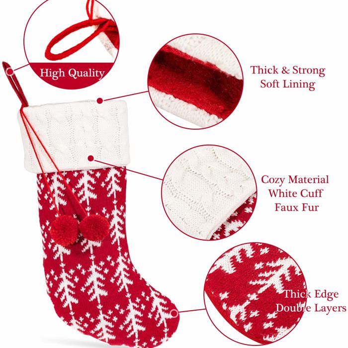 MEIDONG Chaussettes De Noël Tricotées Plus Grandes De 4 Pièces Avec