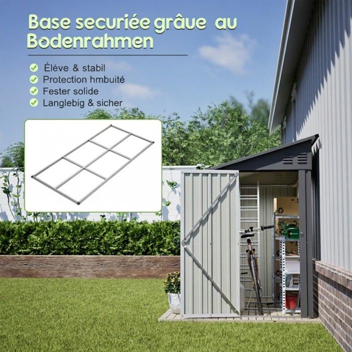 Abri de Jardin en Métal 4'x8', Cabanon Adossé avec Porte Verrouillable ...