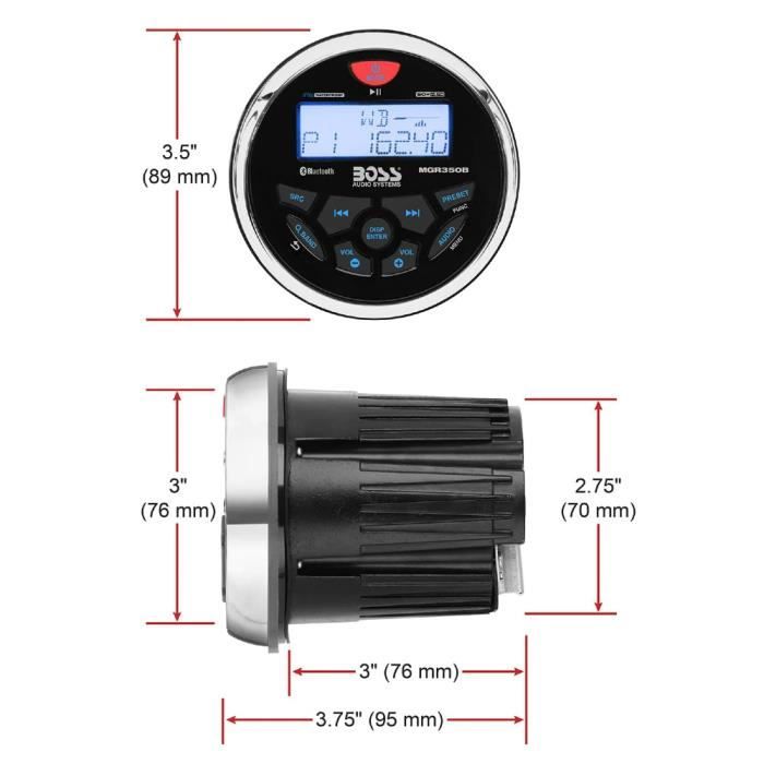 Cetfuro Radio Stéréo Marine Bluetooth Étanche IPX5 – FM/AM/USB/AUX – 4x50W – Pour Bateau, Yacht, Moto, UTV, Quad Et Plus