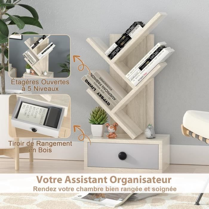 Étagère Arbre En Bois Avec 10 Niveaux & Tiroir – Meuble De Rangement Déco Pour Salon, Chambre, Bureau