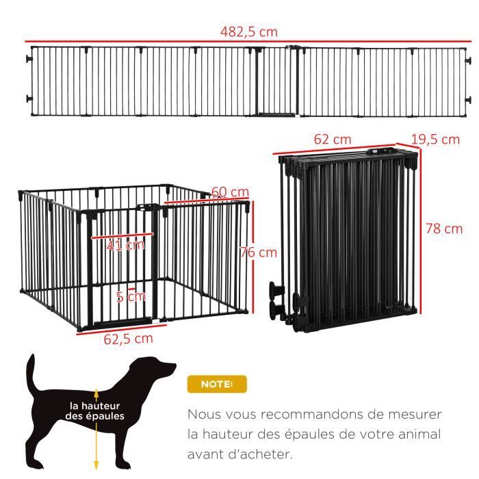 PawHut Barrière pour chien en acier à 3 panneaux pliante double