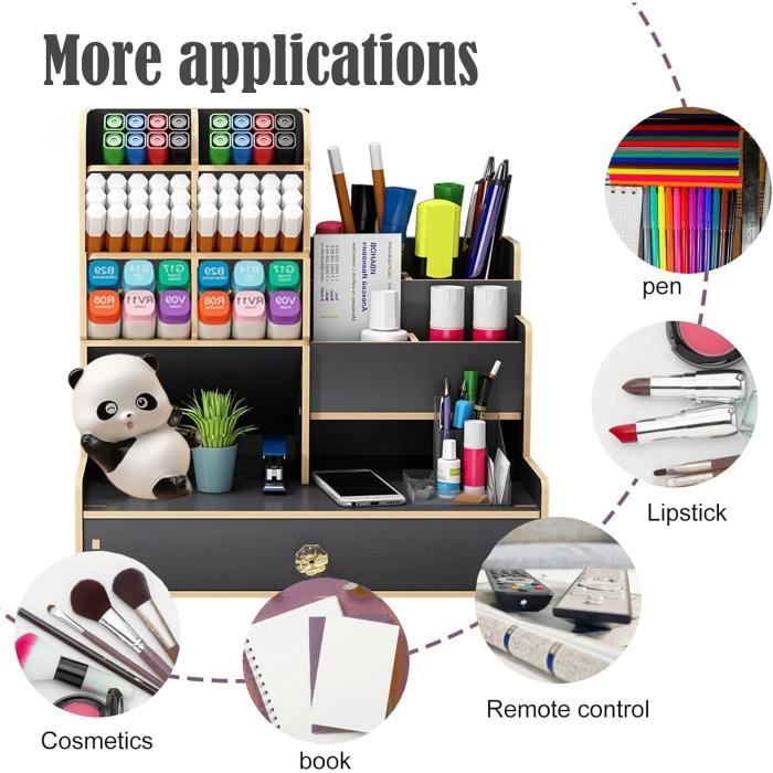 Organiseur De Bureau Legami - 3 Tiroirs Et Compartiment à Fermeture - Thème Panda - Pour Ranger Fournitures