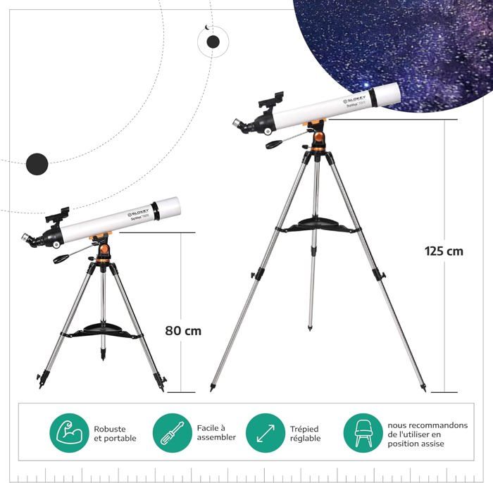 Viking 60/900 AZ – Télescope Pour Enfants Et Débutants – 120x Grossissement, Trépied, Oculaires Et Viseur Inclus