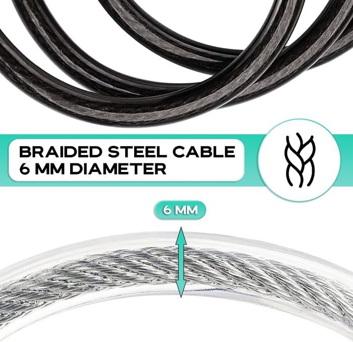 Câble Antivol Vélo 1m - 3mm Diamètre, Acier Gainé PVC - 2 Pièces Avec Œillets, Pour Vélo, Moto, Valise