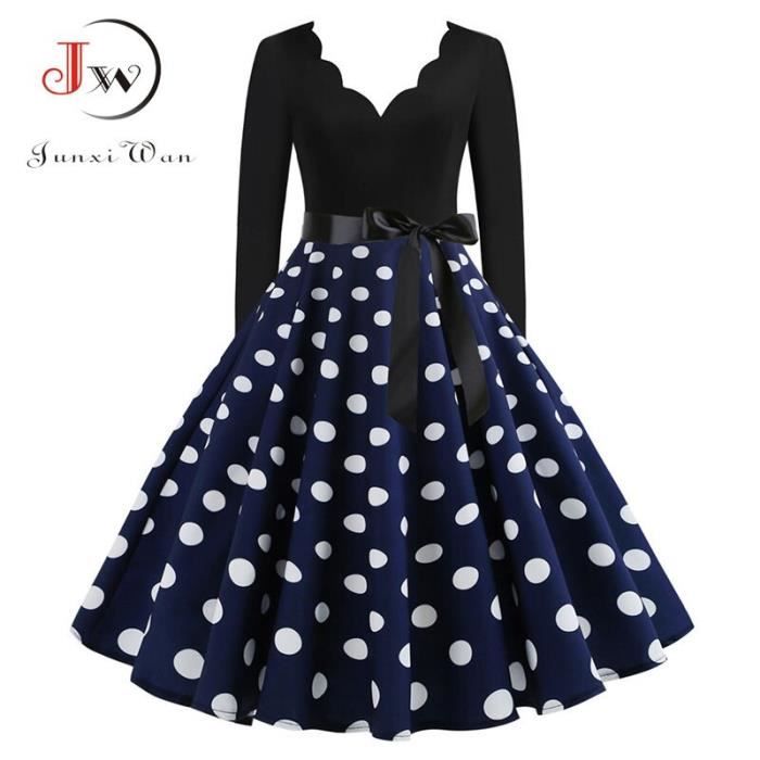 Robe Nouveau femmes manches longues Vintage pois robe Pin Up