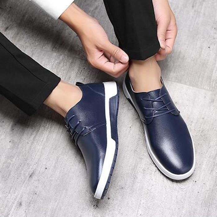 Baskets Homme Chaussure de ville en cuir Bleu Lacets