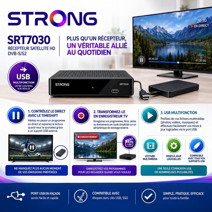 STRONG - SRT7030 - Terminal Satellite FTA - Compatible 64 Satellites ...