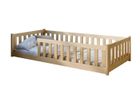 KIDS COLLECTIVE Lit au sol enfant 80x160 cm - Avec sommier + barrière de lit - Lit pour enfant Montessori - En pin massif
