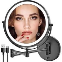 MIROIR DE SALLE DE BAIN Miroirs Maquillage Mural Grossissant Lumineux Double Face 1X - 10X Chargement USB Pivotant et Extensible à