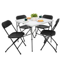 Ensemble table et chaises pliantes, fête, conférence, réception, camping, jardin, table + 4 chaises, blanc+noir